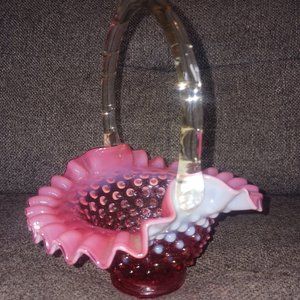 Antique Fenton Cranberry Opalescent Hobnail Basket